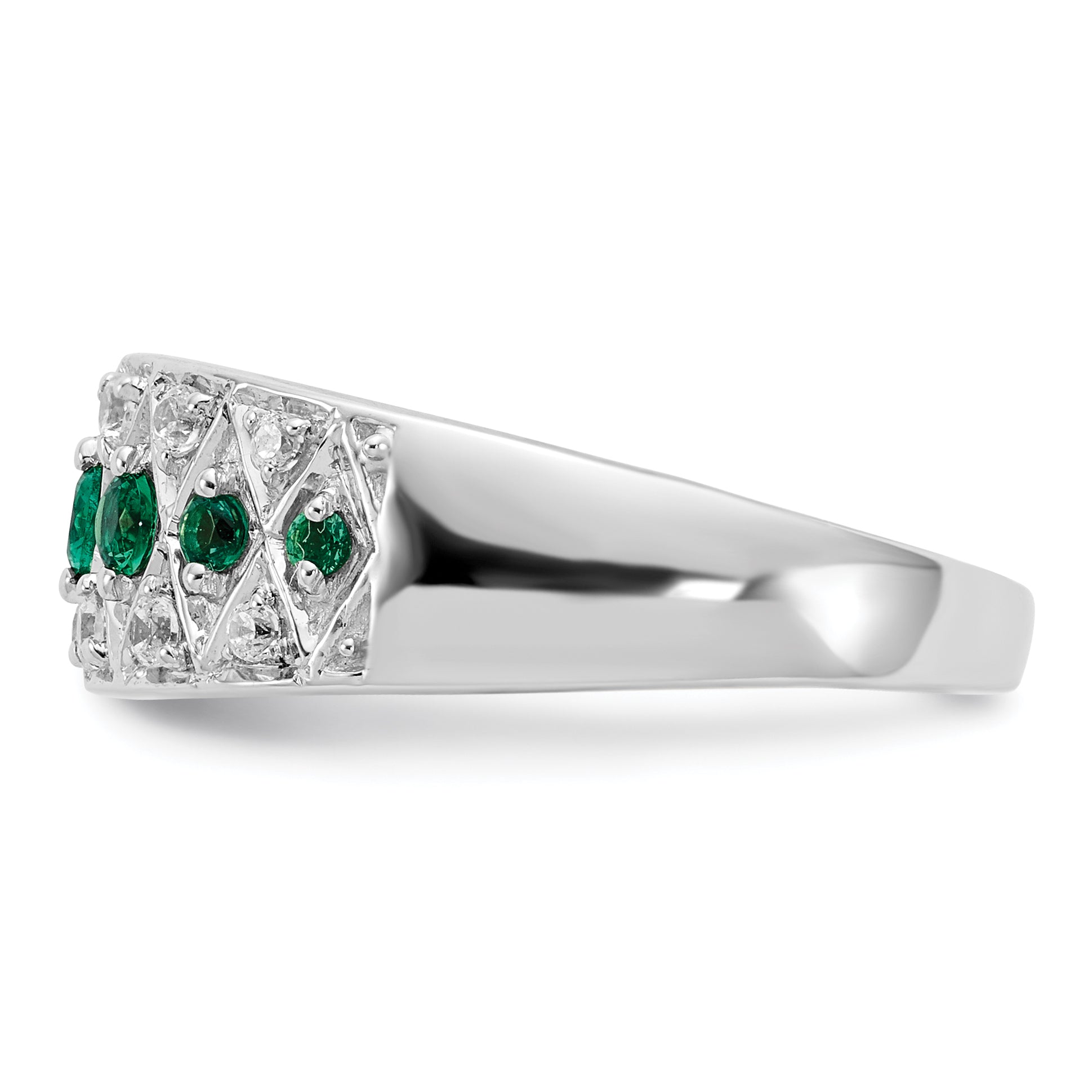 14k White Gold 1/5 carat Lab Grown Diamond VS/SI+ G+ and Lab Created Emerald Complete Fancy Ring