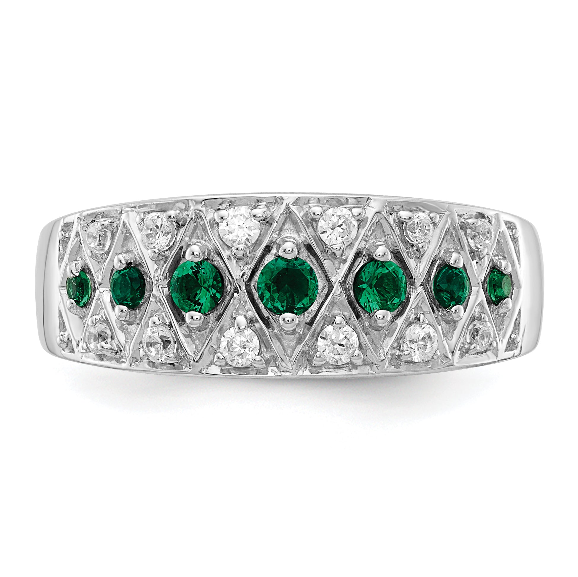 14k White Gold 1/5 carat Lab Grown Diamond VS/SI+ G+ and Lab Created Emerald Complete Fancy Ring