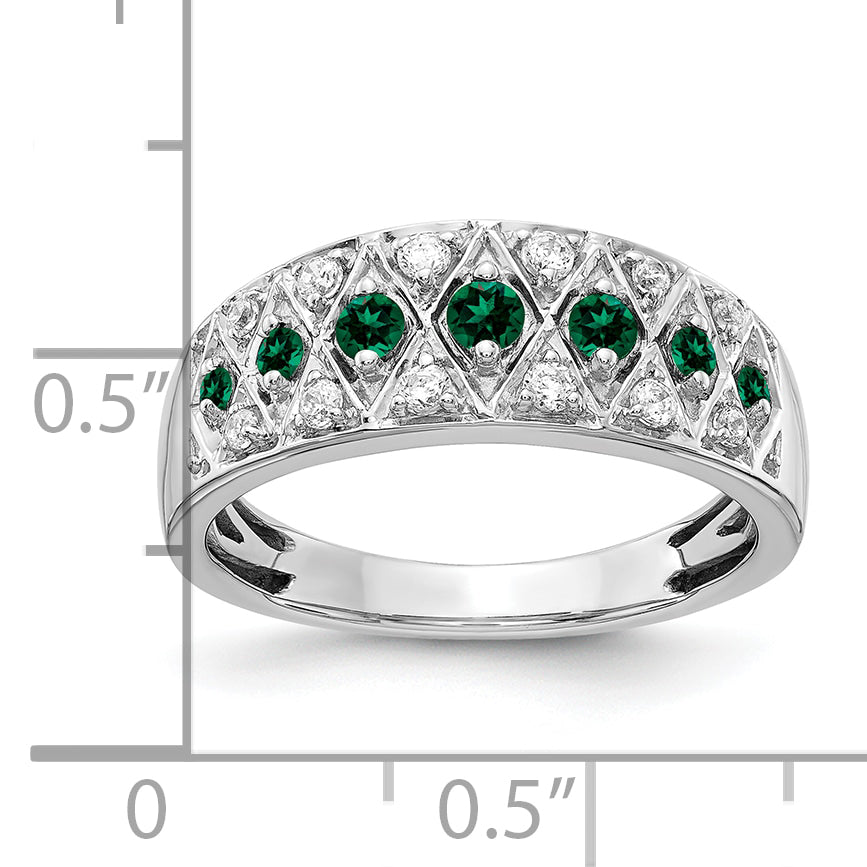 14k White Gold 1/5 carat Lab Grown Diamond VS/SI+ G+ and Lab Created Emerald Complete Fancy Ring