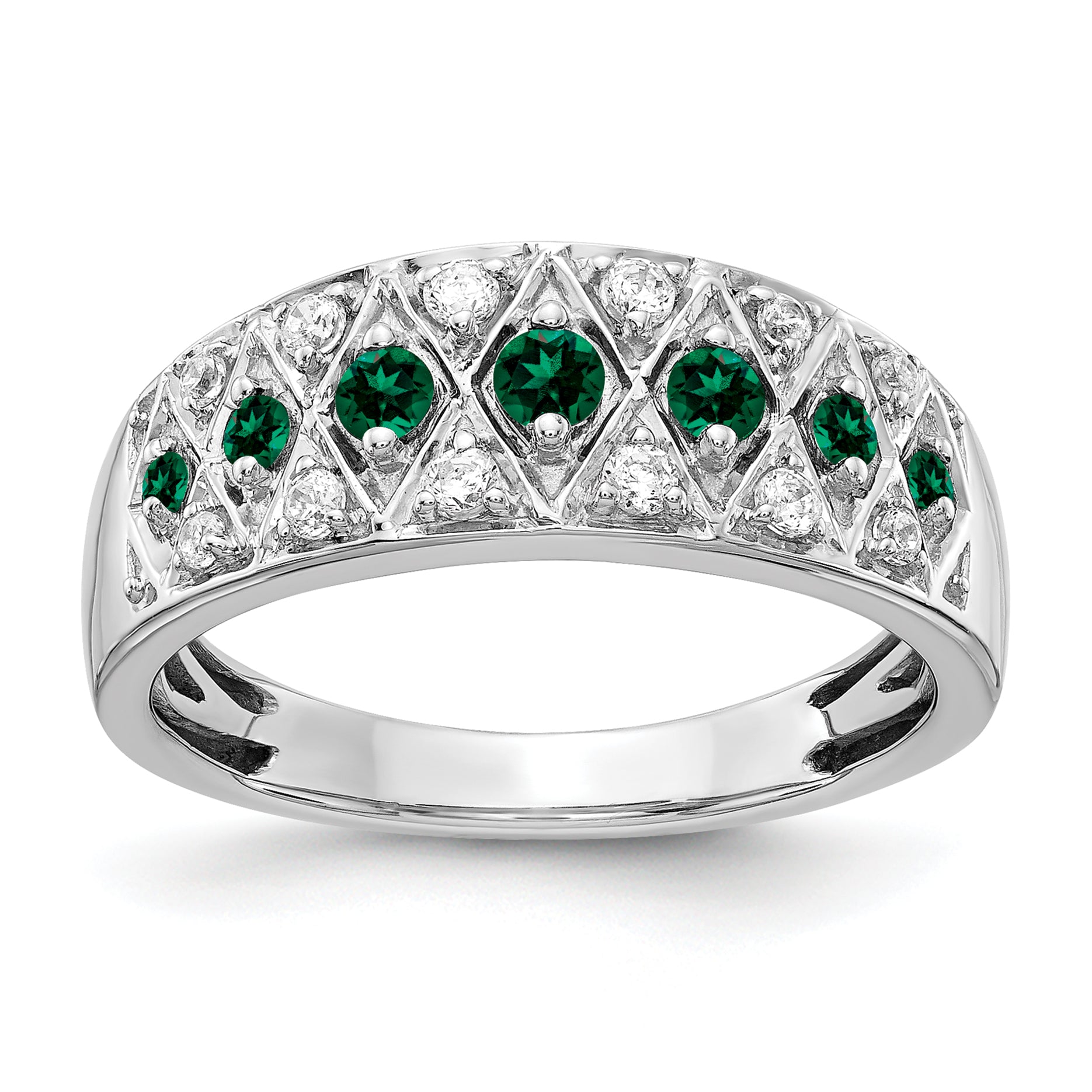14k White Gold 1/5 carat Lab Grown Diamond VS/SI+ G+ and Lab Created Emerald Complete Fancy Ring