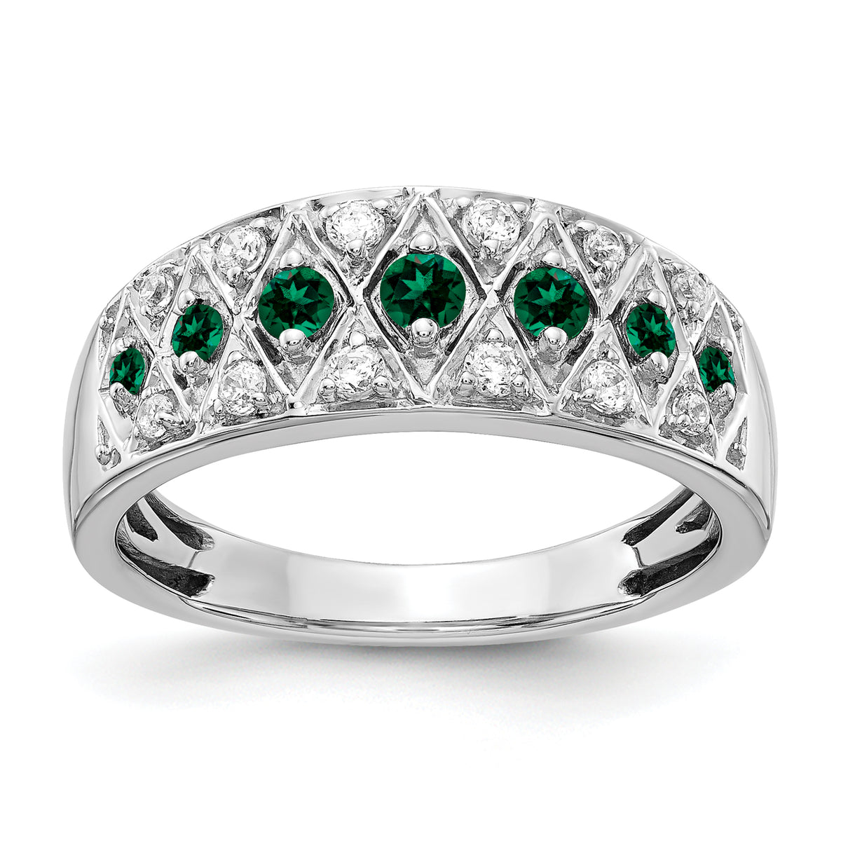 14k White Gold 1/5 carat Lab Grown Diamond VS/SI+ G+ and Lab Created Emerald Complete Fancy Ring