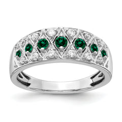 14k White Gold 1/5 carat Lab Grown Diamond VS/SI+ G+ and Lab Created Emerald Complete Fancy Ring