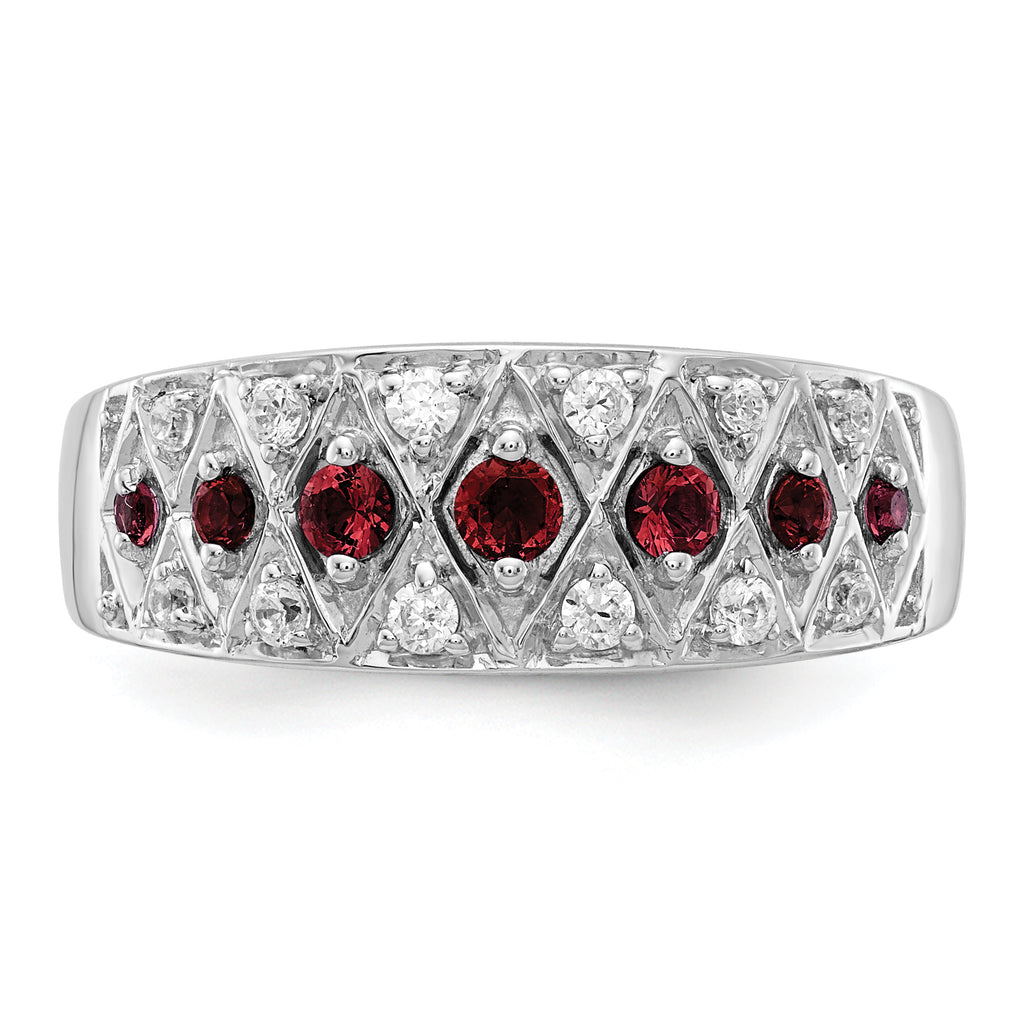 14k White Gold 1/5 carat Lab Grown Diamond VS/SI+ G+ and Lab Created Ruby Complete Fancy Ring