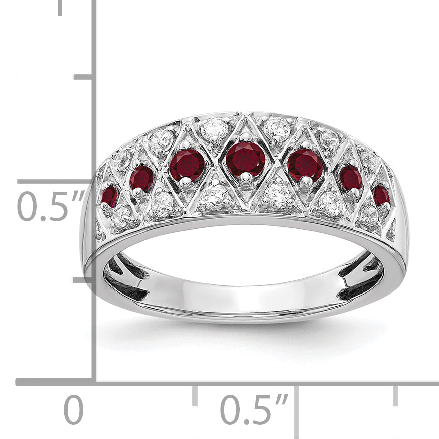 14k White Gold 1/5 carat Lab Grown Diamond VS/SI+ G+ and Lab Created Ruby Complete Fancy Ring