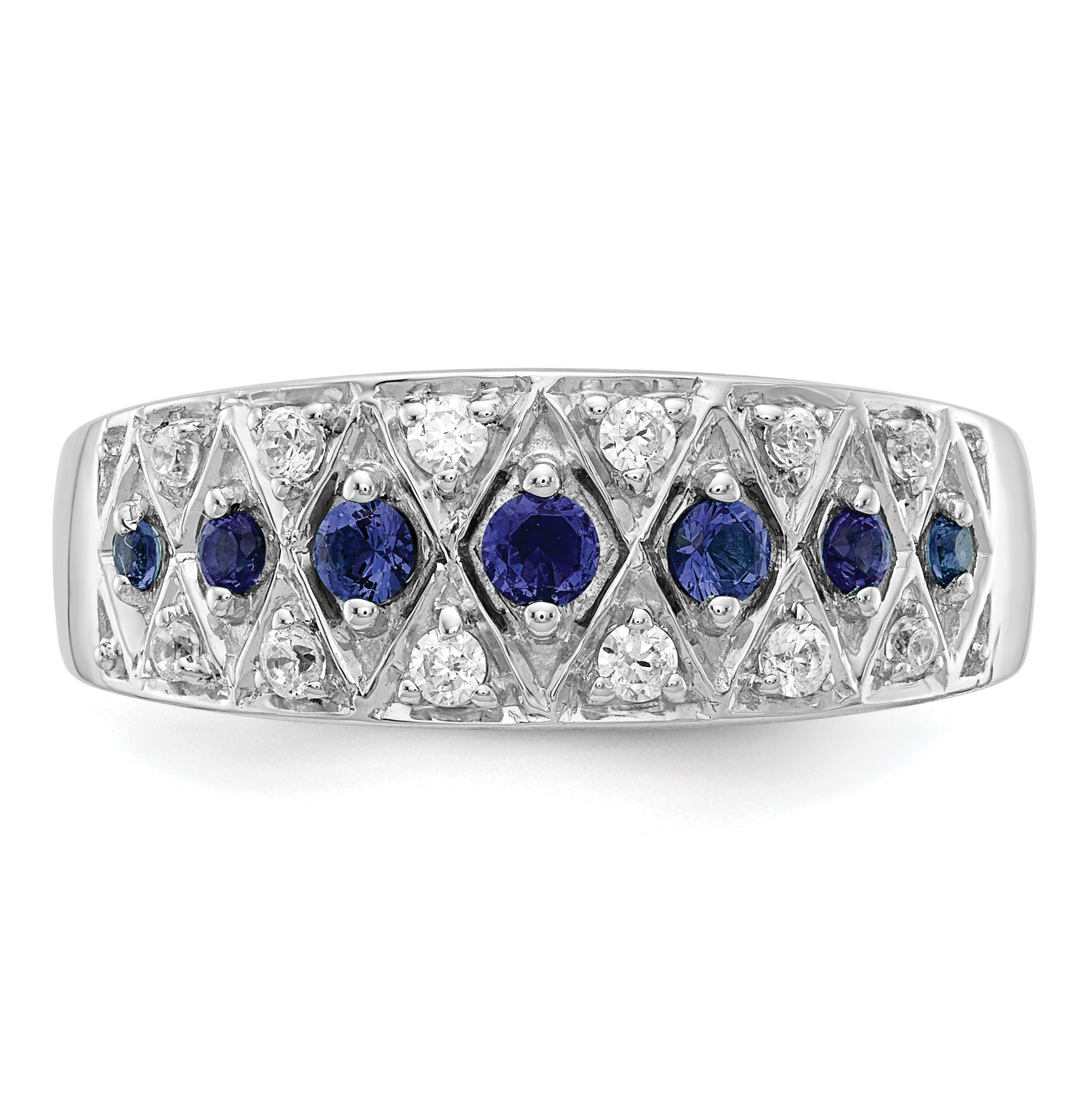 14k White Gold 1/5 carat Lab Grown Diamond VS/SI+ G+ and Lab Created Blue Sapphire Complete Fancy Ring