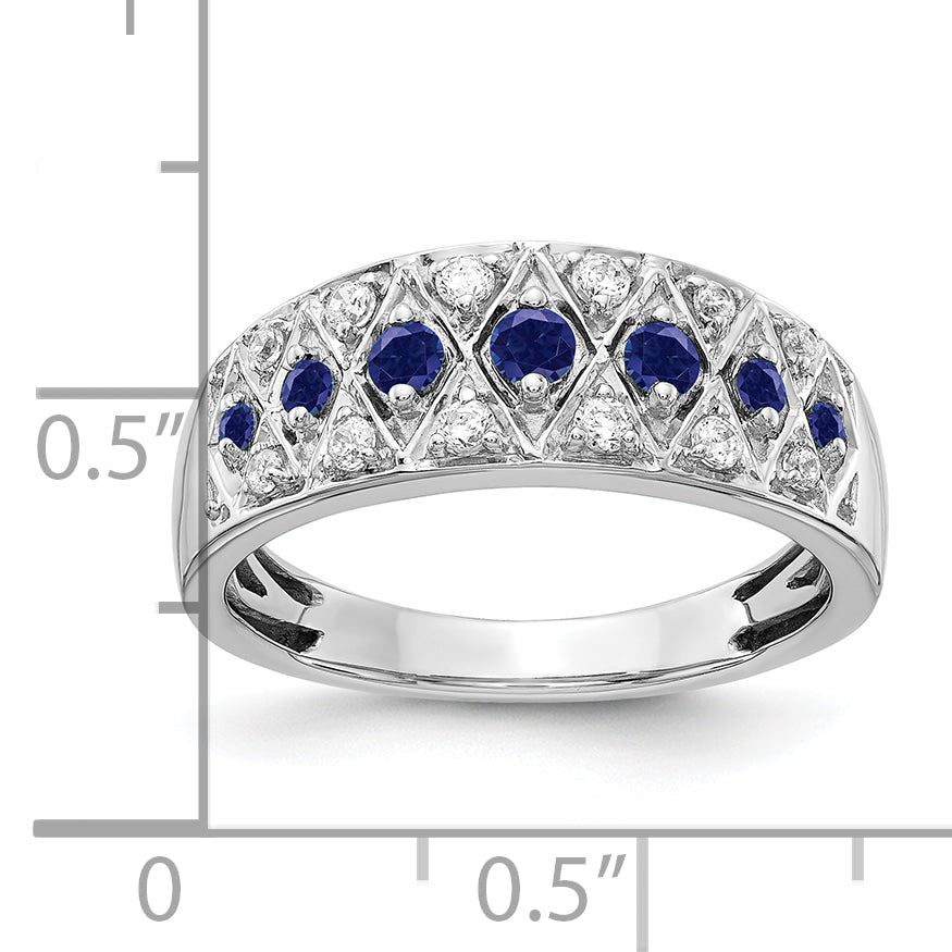 14k White Gold 1/5 carat Lab Grown Diamond VS/SI+ G+ and Lab Created Blue Sapphire Complete Fancy Ring