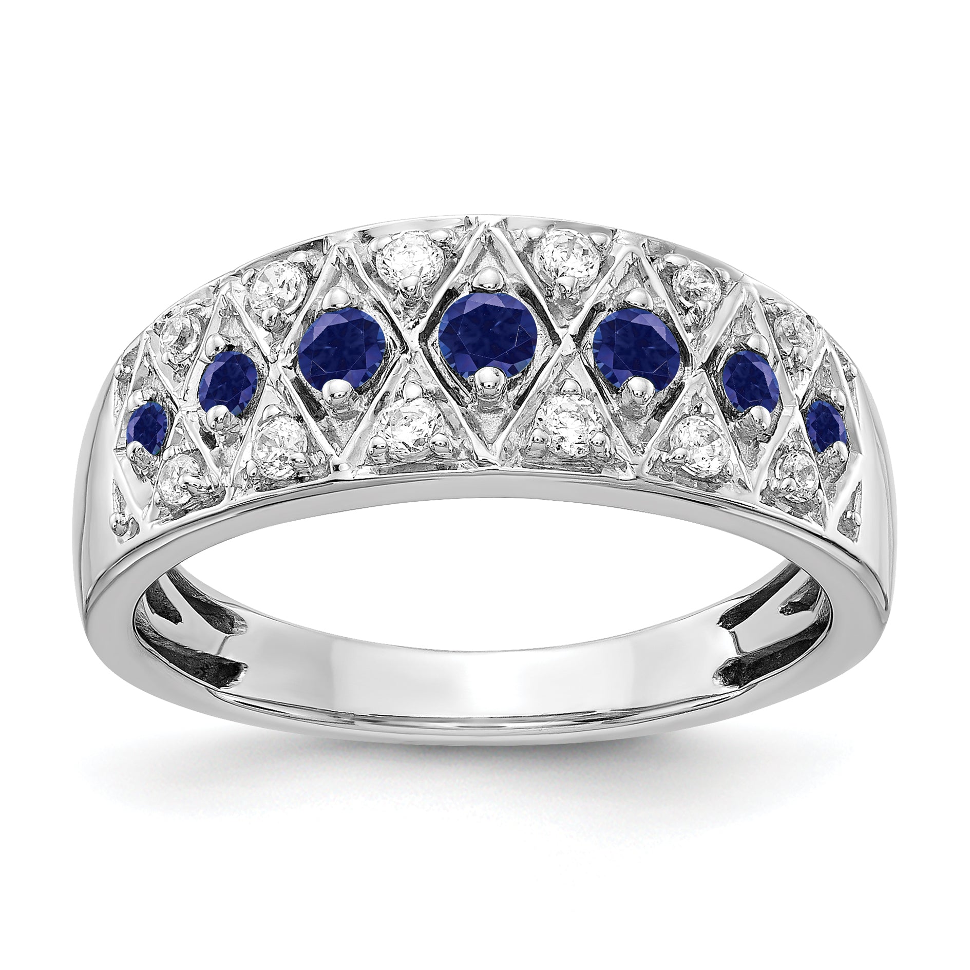 14k White Gold 1/5 carat Lab Grown Diamond VS/SI+ G+ and Lab Created Blue Sapphire Complete Fancy Ring