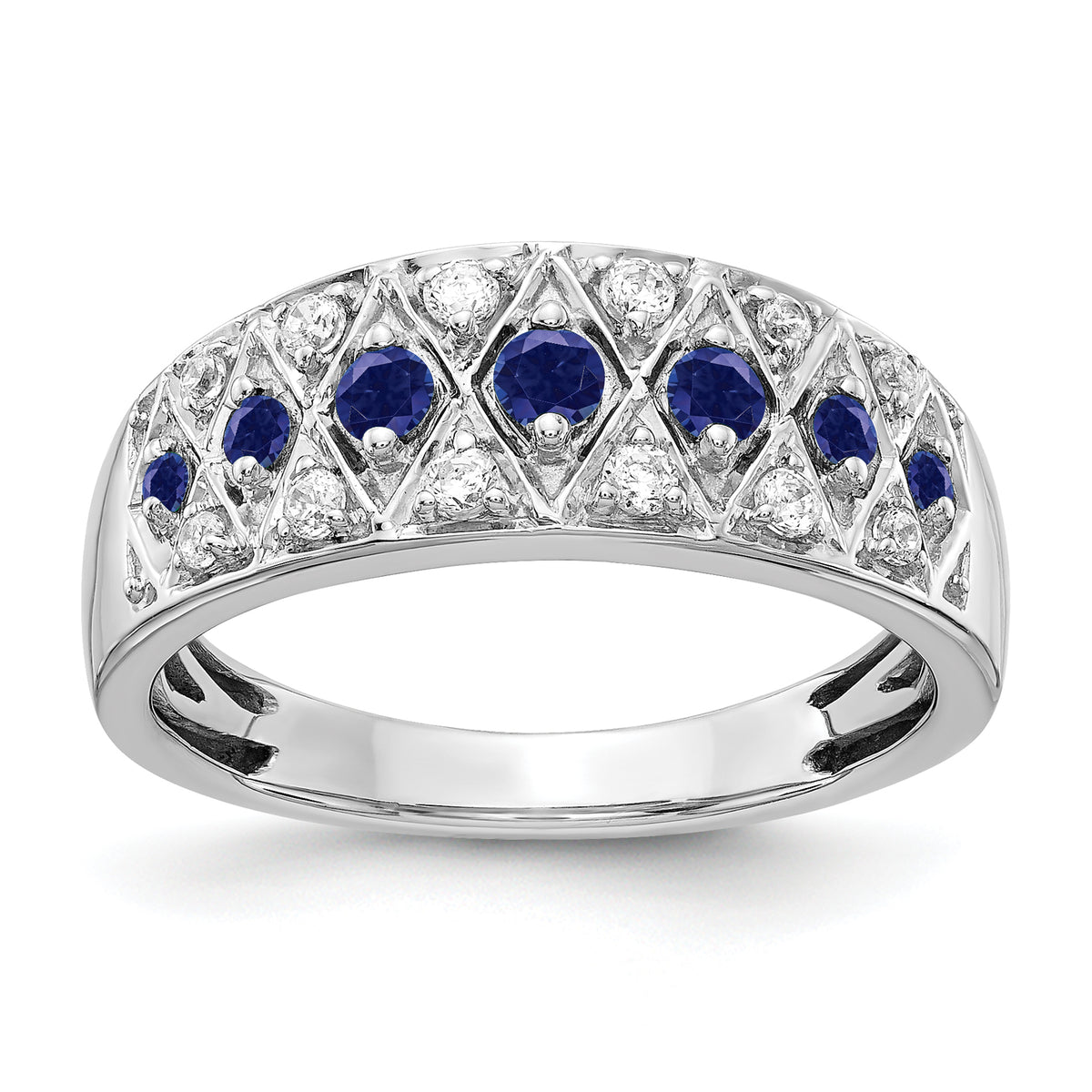 14k White Gold 1/5 carat Lab Grown Diamond VS/SI+ G+ and Lab Created Blue Sapphire Complete Fancy Ring