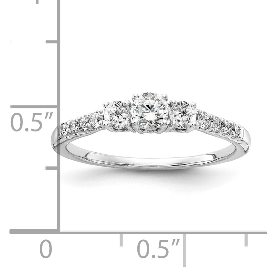 14k White Gold 1/2 carat Lab Grown Diamond VS/SI+ G+ Complete Three Stone Size 9 Engagement Ring