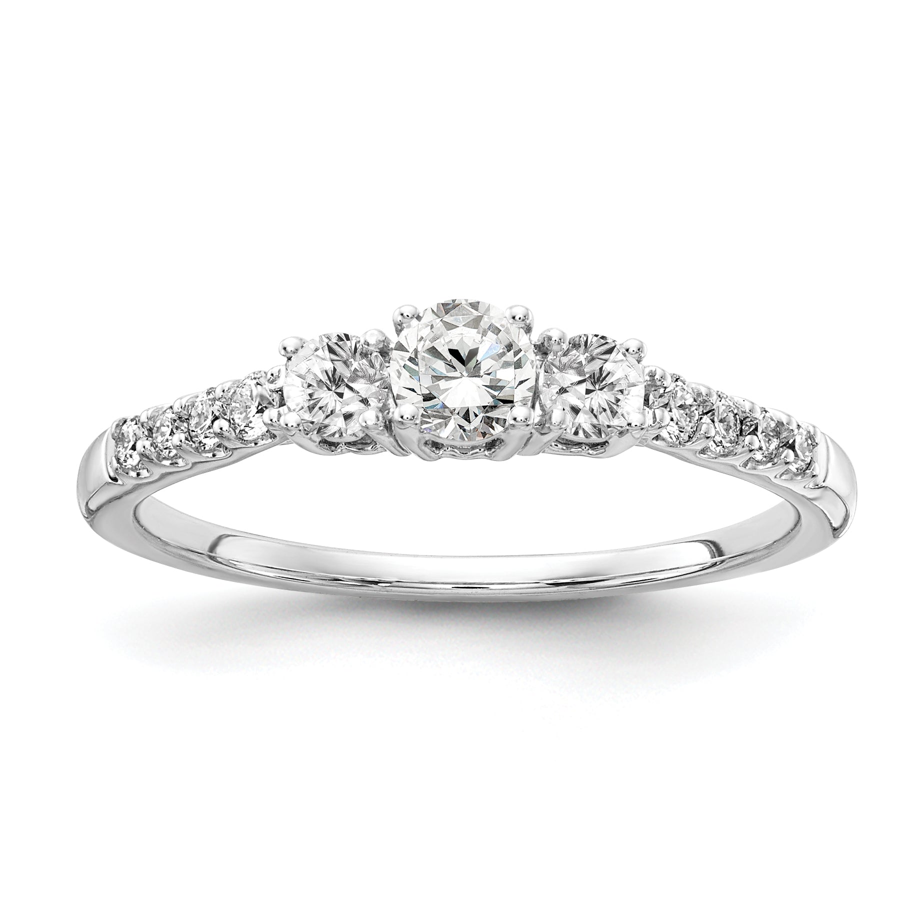 14k White Gold 1/2 carat Lab Grown Diamond VS/SI+ G+ Complete Three Stone Size 9 Engagement Ring
