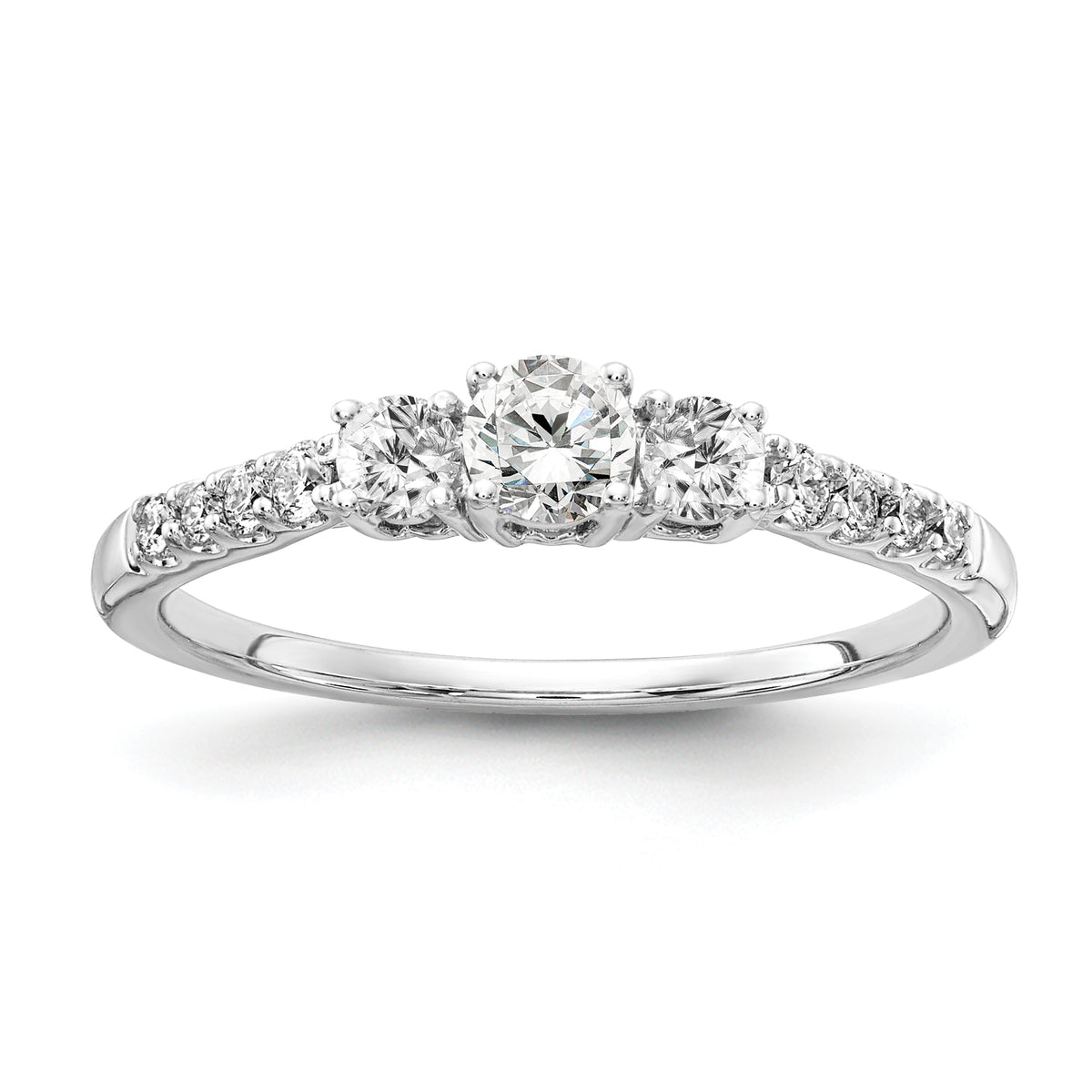 14k White Gold 1/2 carat Lab Grown Diamond VS/SI+ G+ Complete Three Stone Size 9 Engagement Ring
