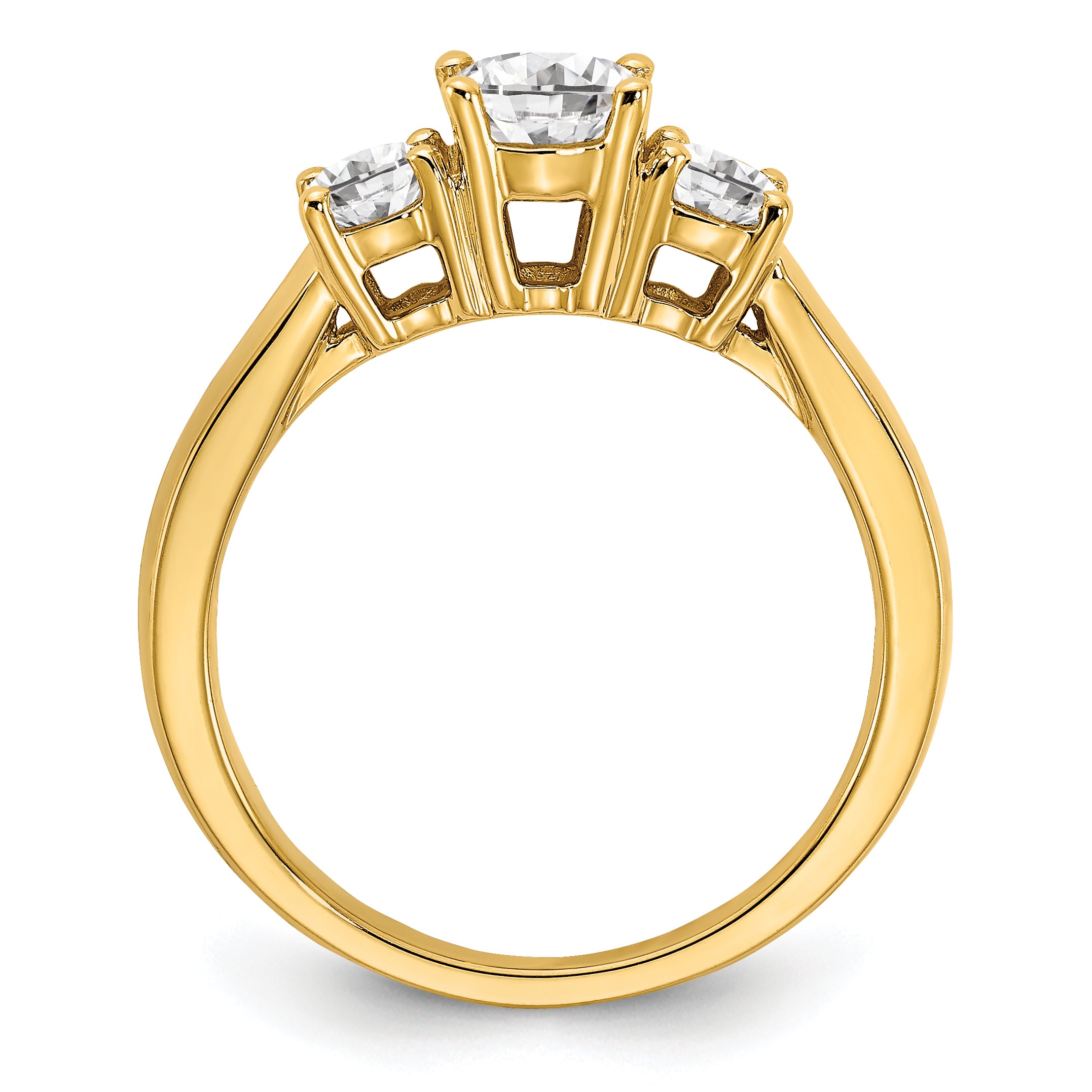 14k 3/4 carat Lab Grown Diamond VS/SI+ G+ 3/4 carat Center Round Three Stone Semi Mount Engagement Ring