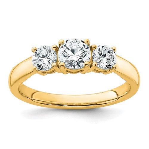 Certified Three-Stone Lab-Grown Diamond Engagement Ring in 14K Yellow Gold, 2.3mm (1 ct. tw., VS/SI+ G+), Size 7 - Sophia Jewelers