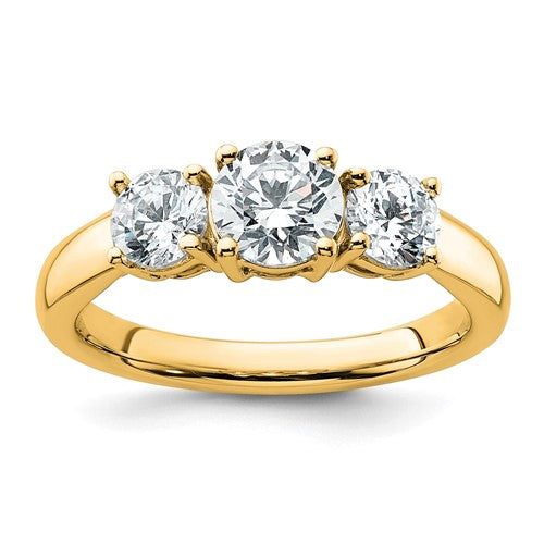 Three-Stone Lab-Grown Diamond Engagement Ring in 14K Yellow Gold (1.49 ct. tw., VS+ F+), Size 7 - Sophia Jewelers