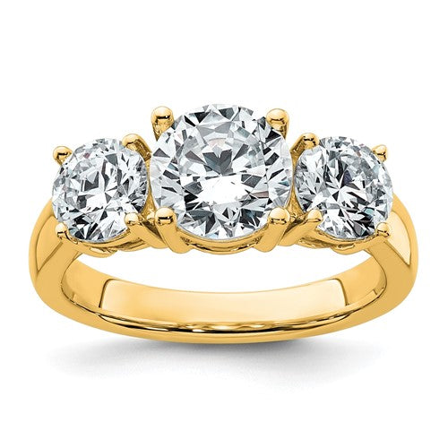 Three-Stone Lab-Grown Diamond Engagement Ring in 14K Yellow Gold, 2.3mm (3 ct. tw., VS/SI+ G+), Size 7 - Sophia Jewelers