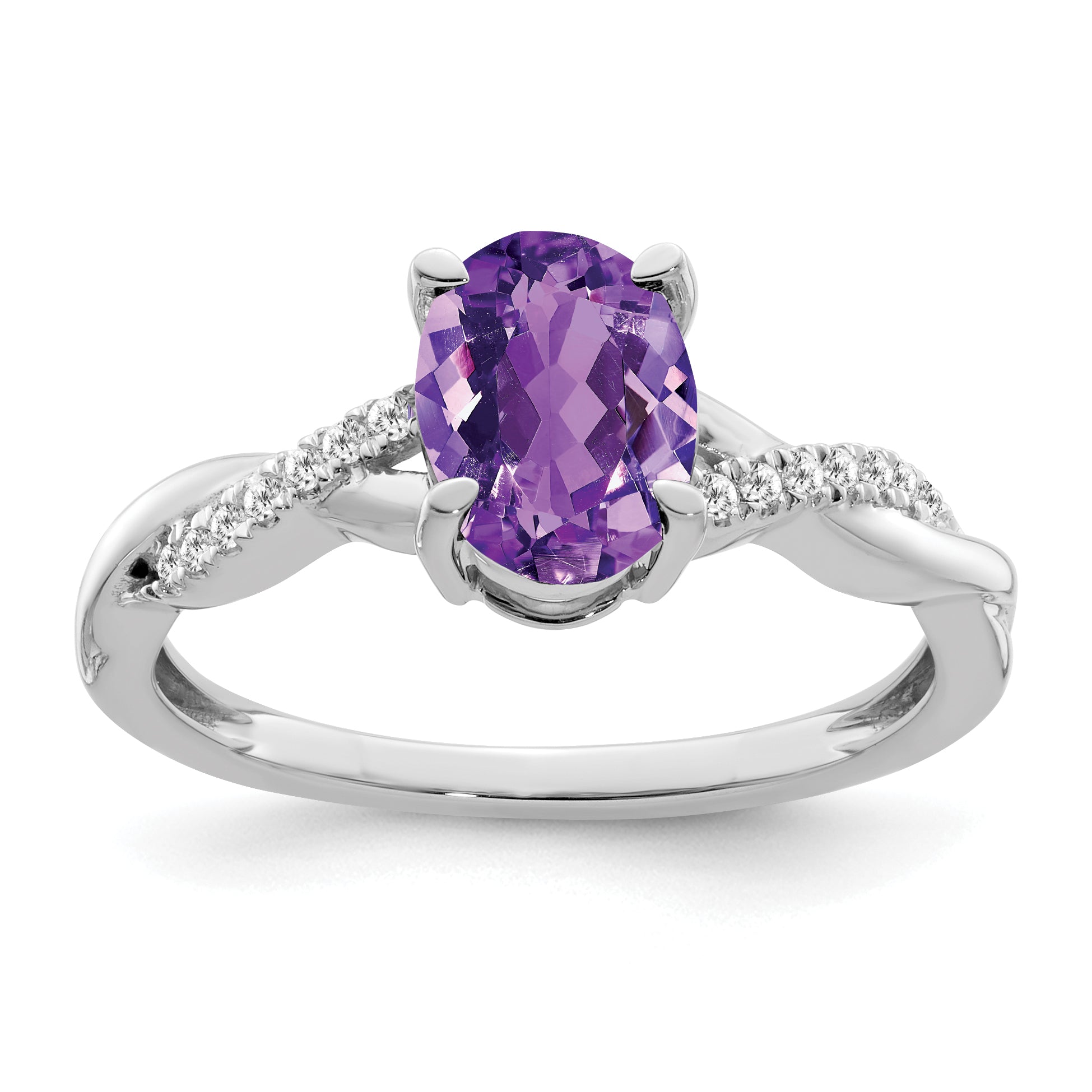 14k White Gold Oval Amethyst and Diamond Ring Main image