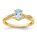 10k Oval Aquamarine and Diamond Ring