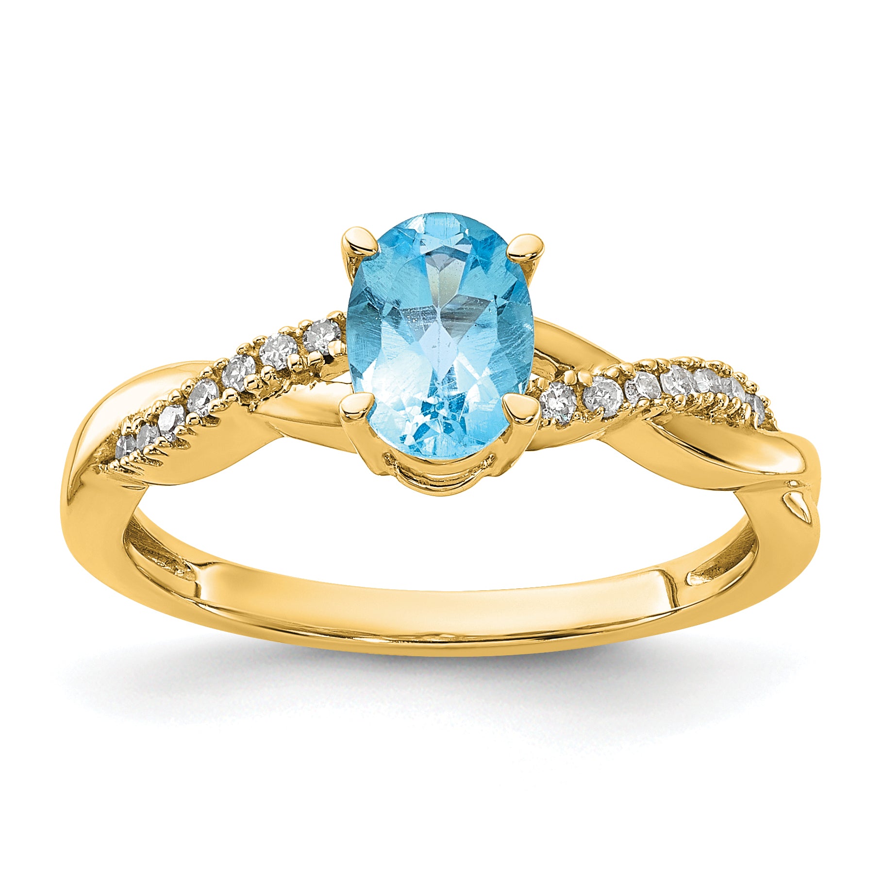 10k Oval Blue Topaz and Diamond Ring Main image
