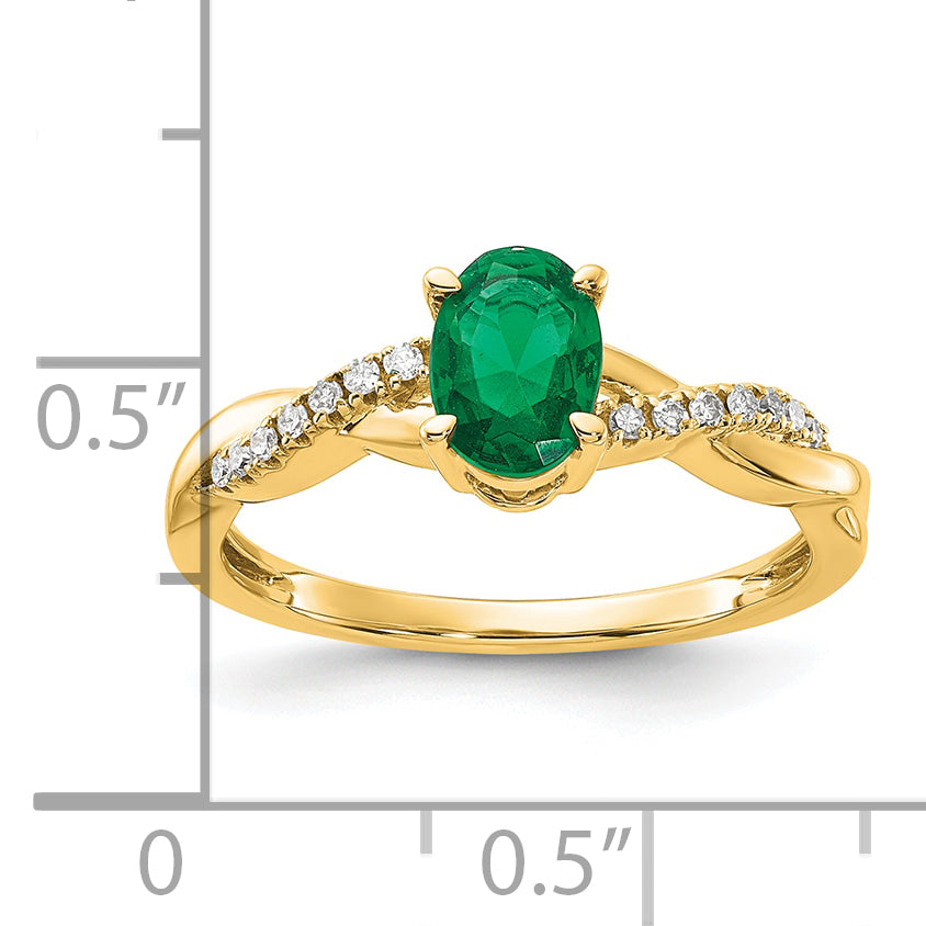 10k Oval Created Emerald and Diamond Ring Secondary image