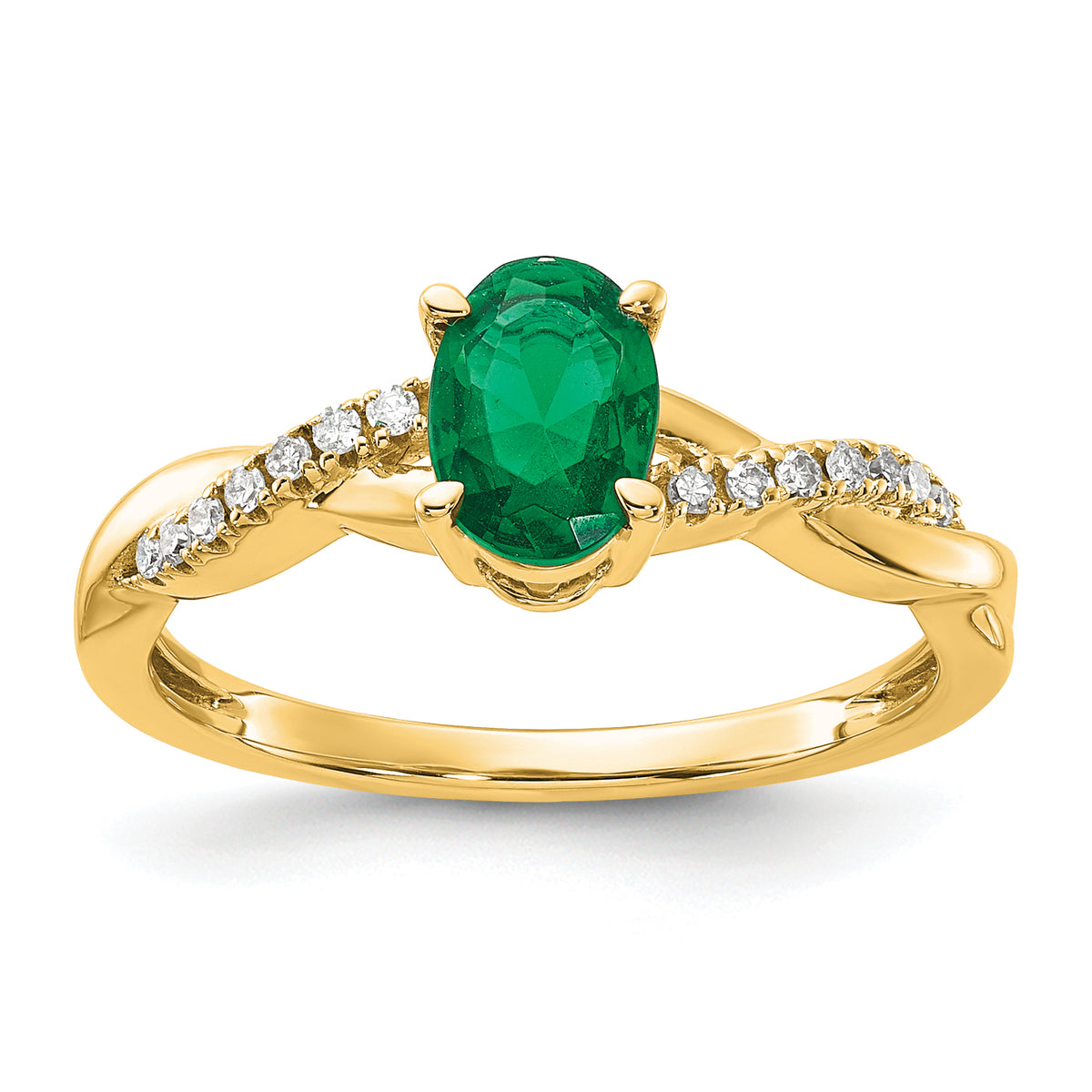 10k Oval Created Emerald and Diamond Ring