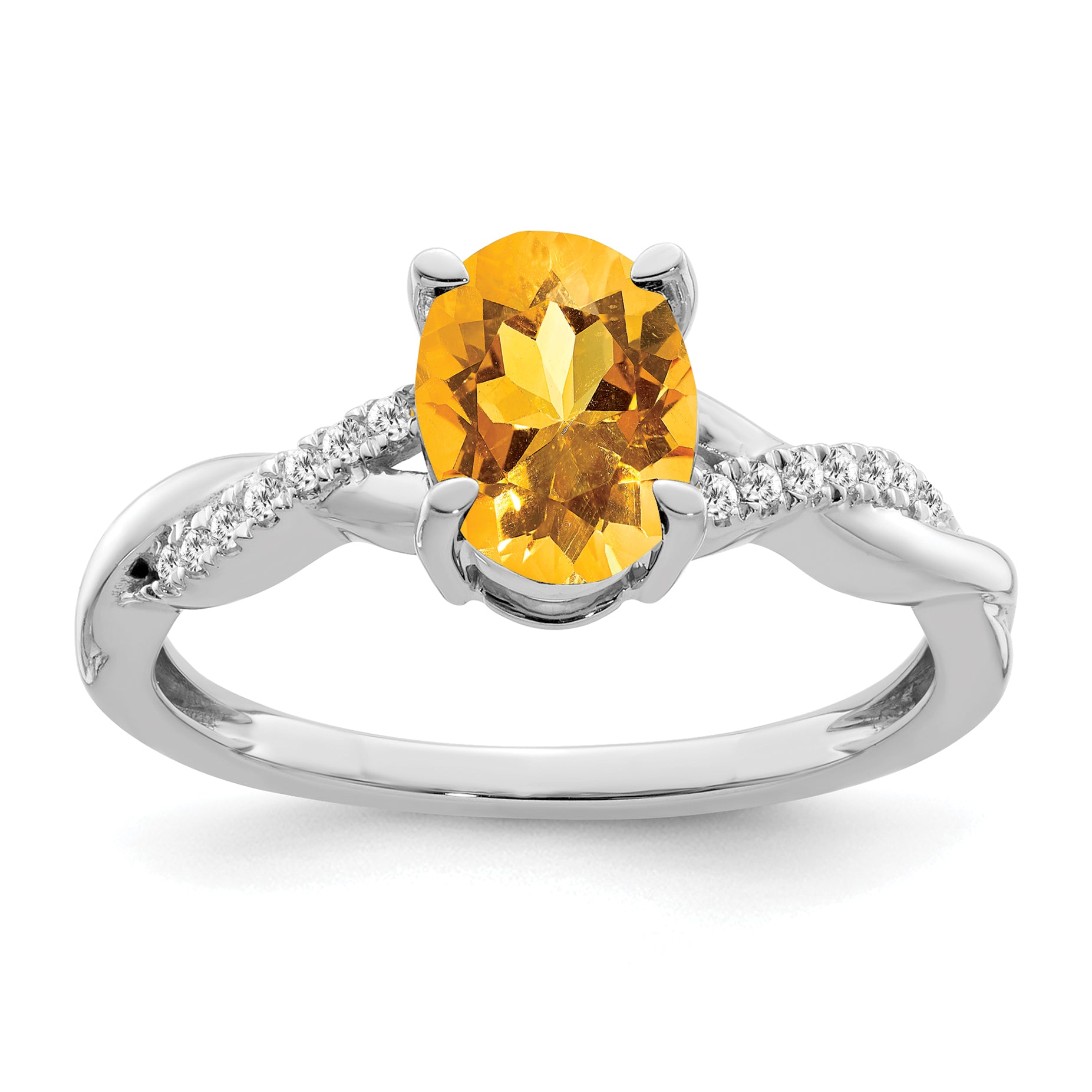 14k White Gold Oval Citrine and Diamond Ring Main image