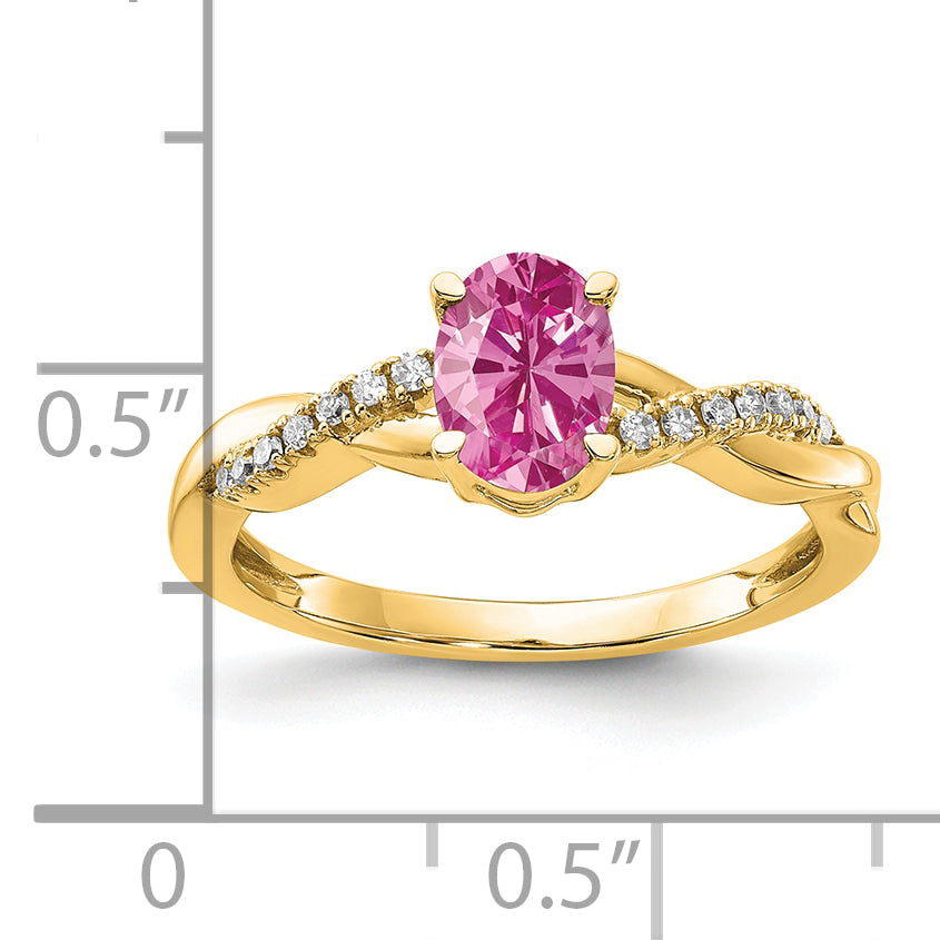 10k Oval Created Pink Sapphire and Diamond Ring Secondary image