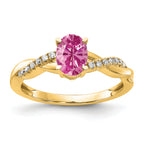 10k Oval Created Pink Sapphire and Diamond Ring