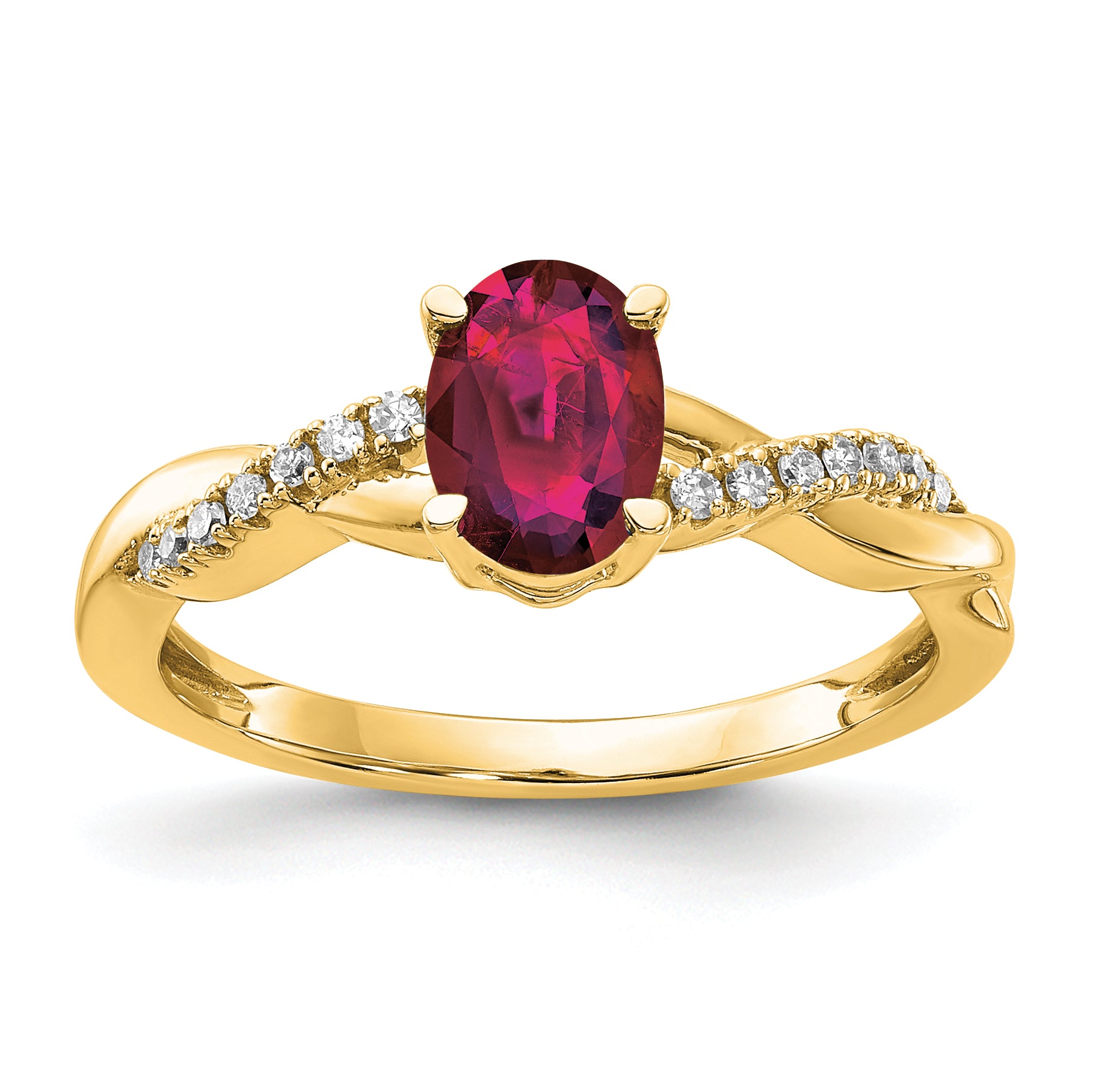 10k Oval Created Ruby and Diamond Ring Main image