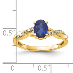 10k Oval Created Sapphire and Diamond Ring