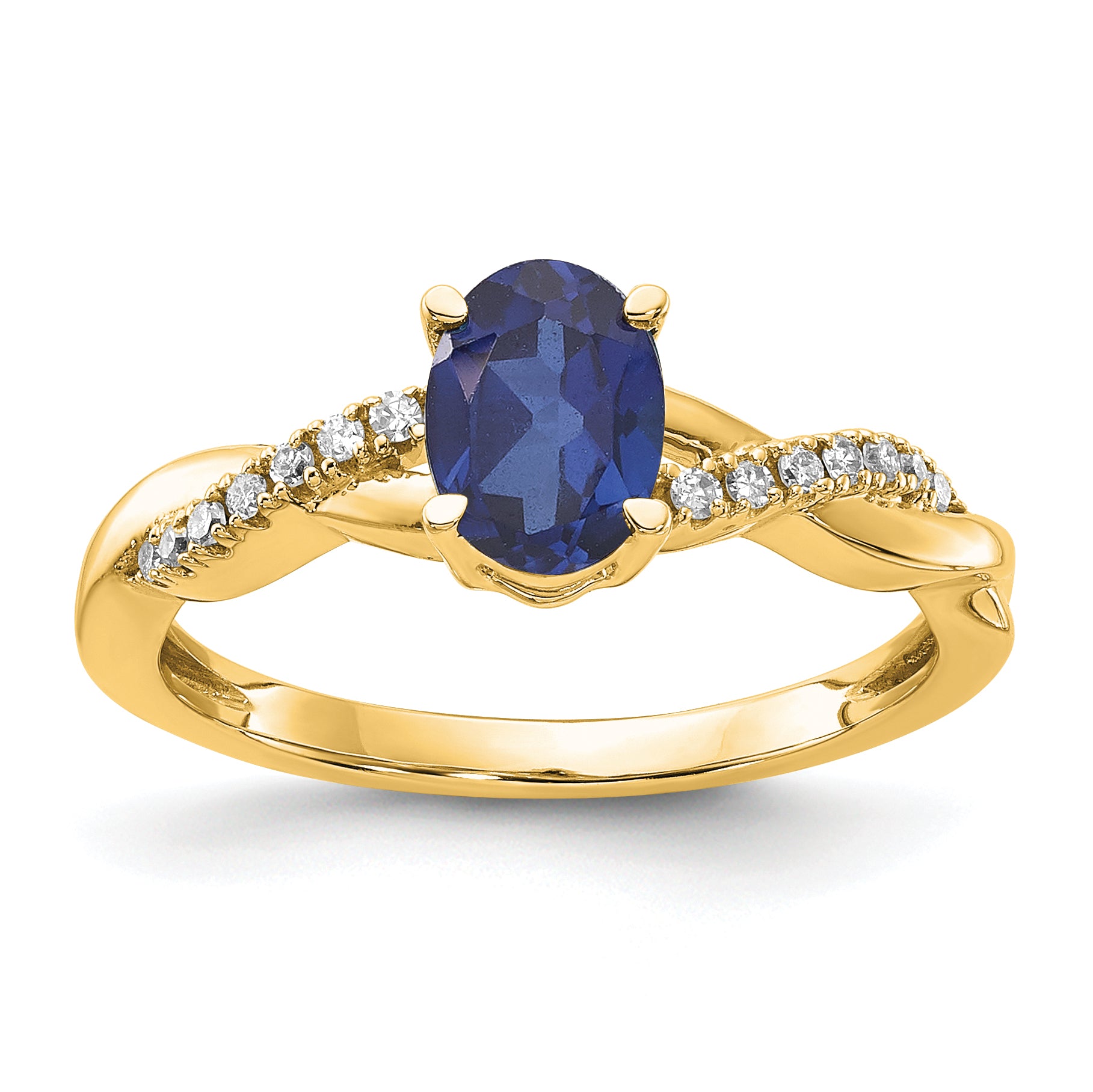 10k Oval Created Sapphire and Diamond Ring Main image