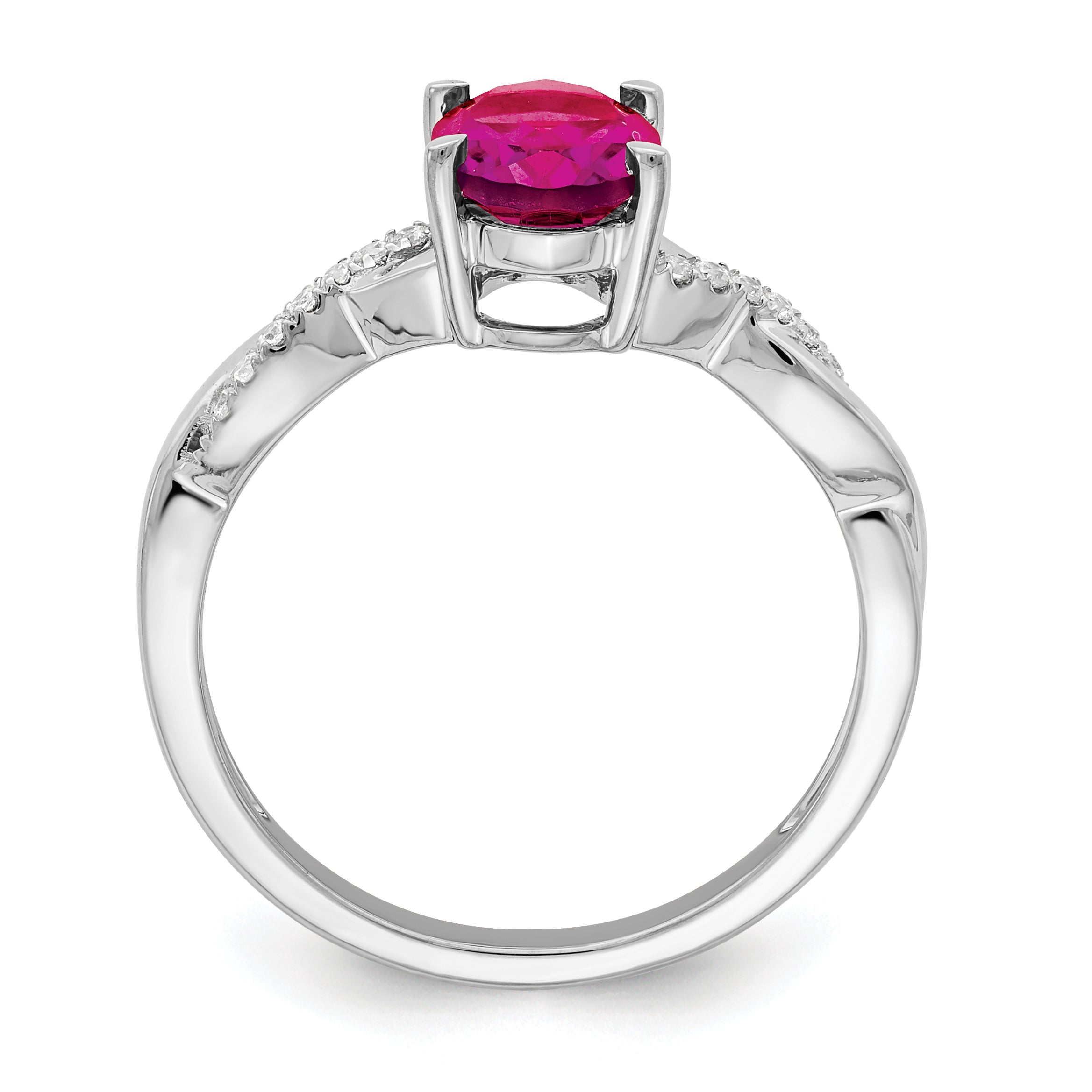 14k White Gold Oval Ruby and Diamond Ring
