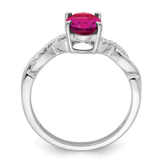 14k White Gold Oval Ruby and Diamond Ring