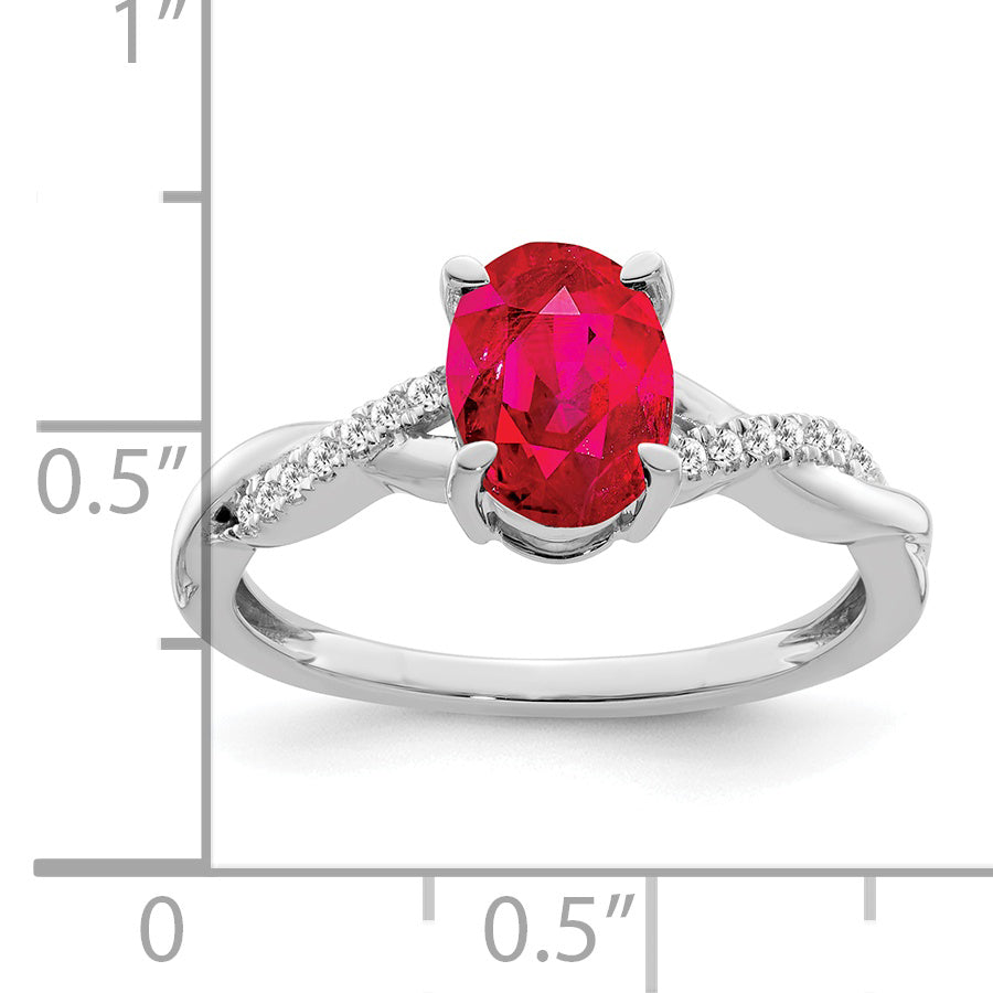 14k White Gold Oval Ruby and Diamond Ring