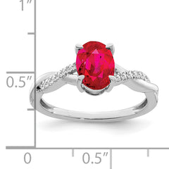 14k White Gold Oval Ruby and Diamond Ring
