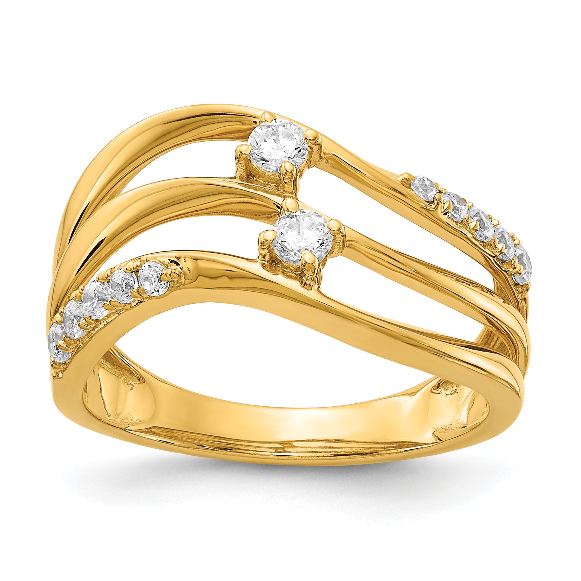 14k 3-row Wavy Diamond Ring Main image