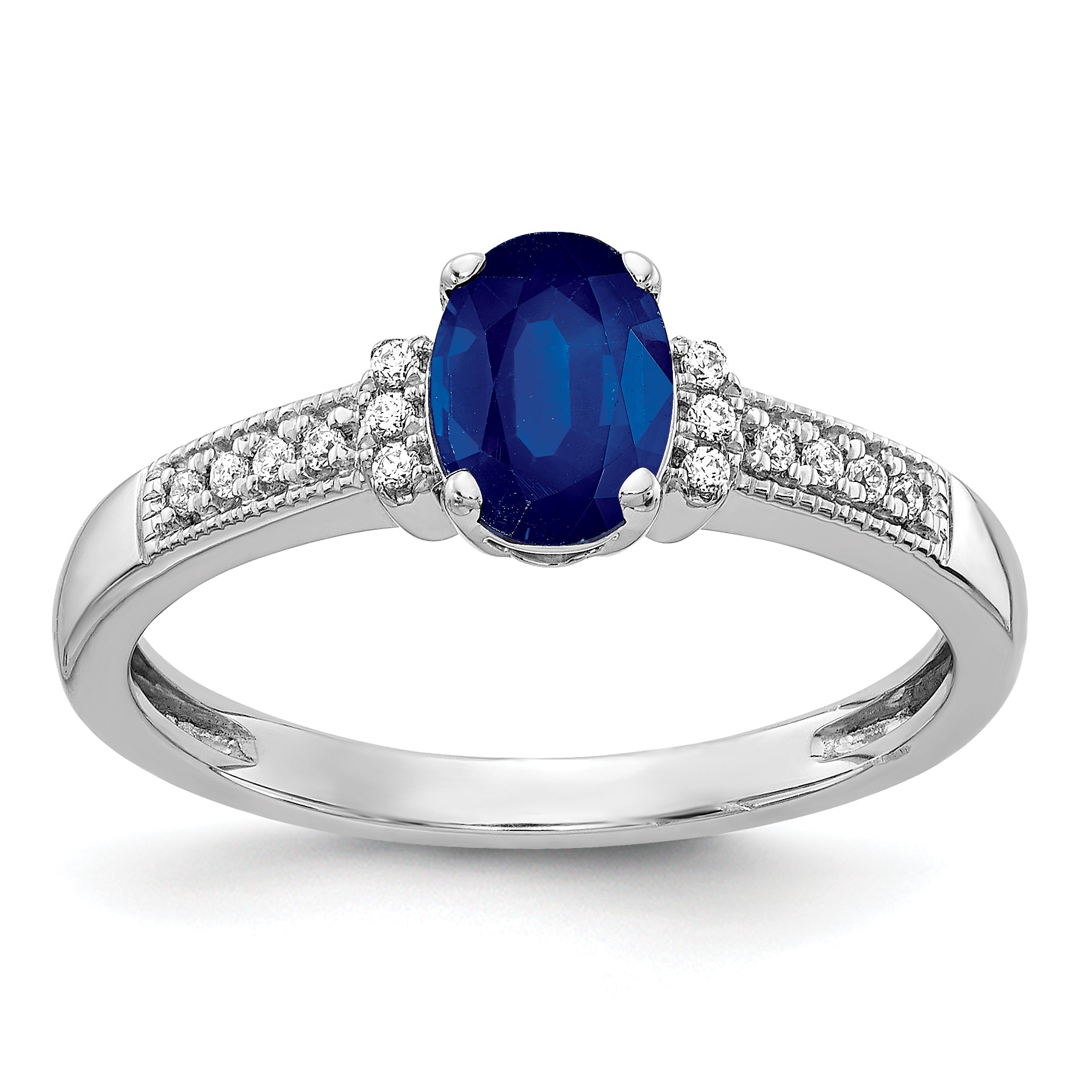 10k White Gold Diamond and Oval Sapphire Ring Main image