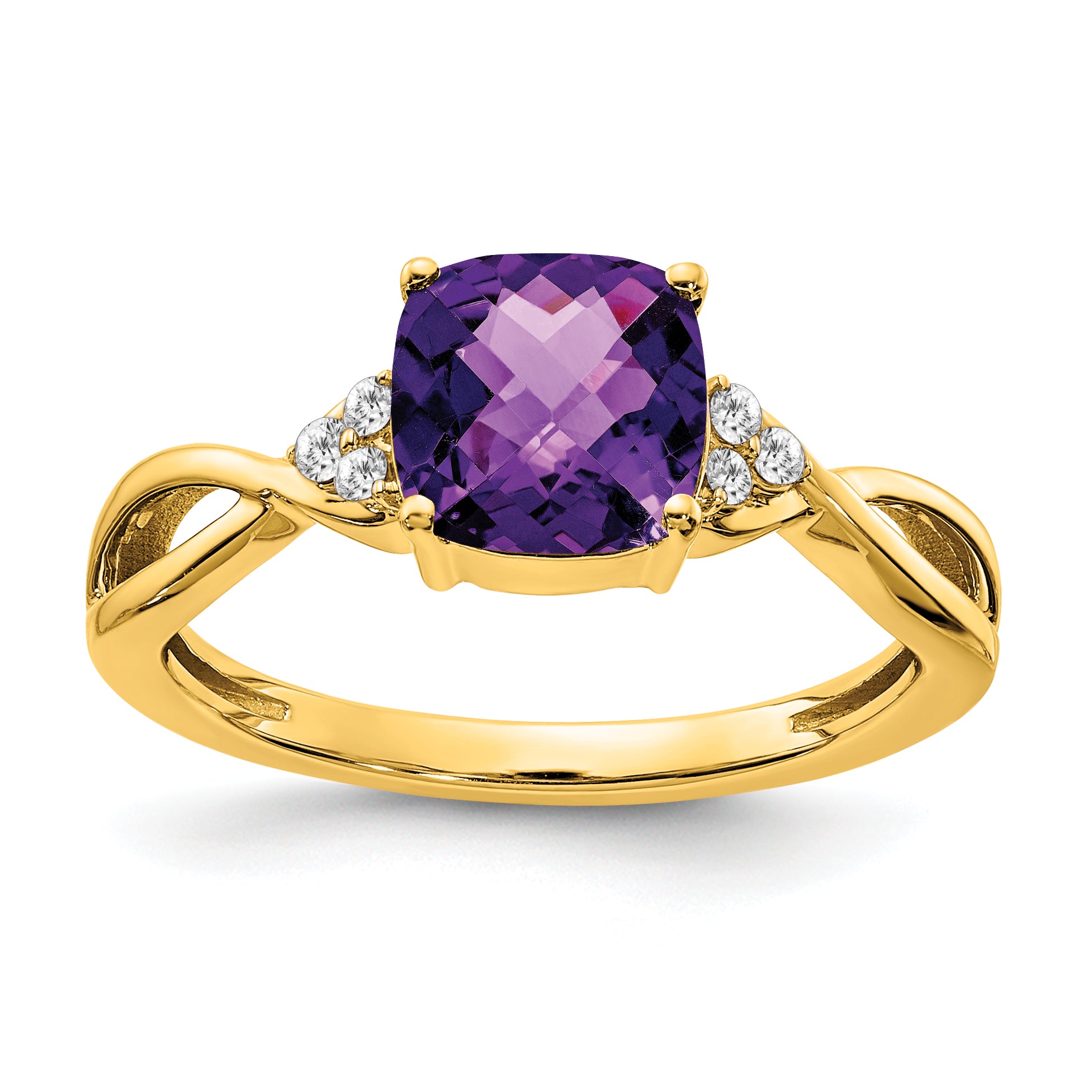 10k Checkerboard Amethyst and Diamond Ring Main image