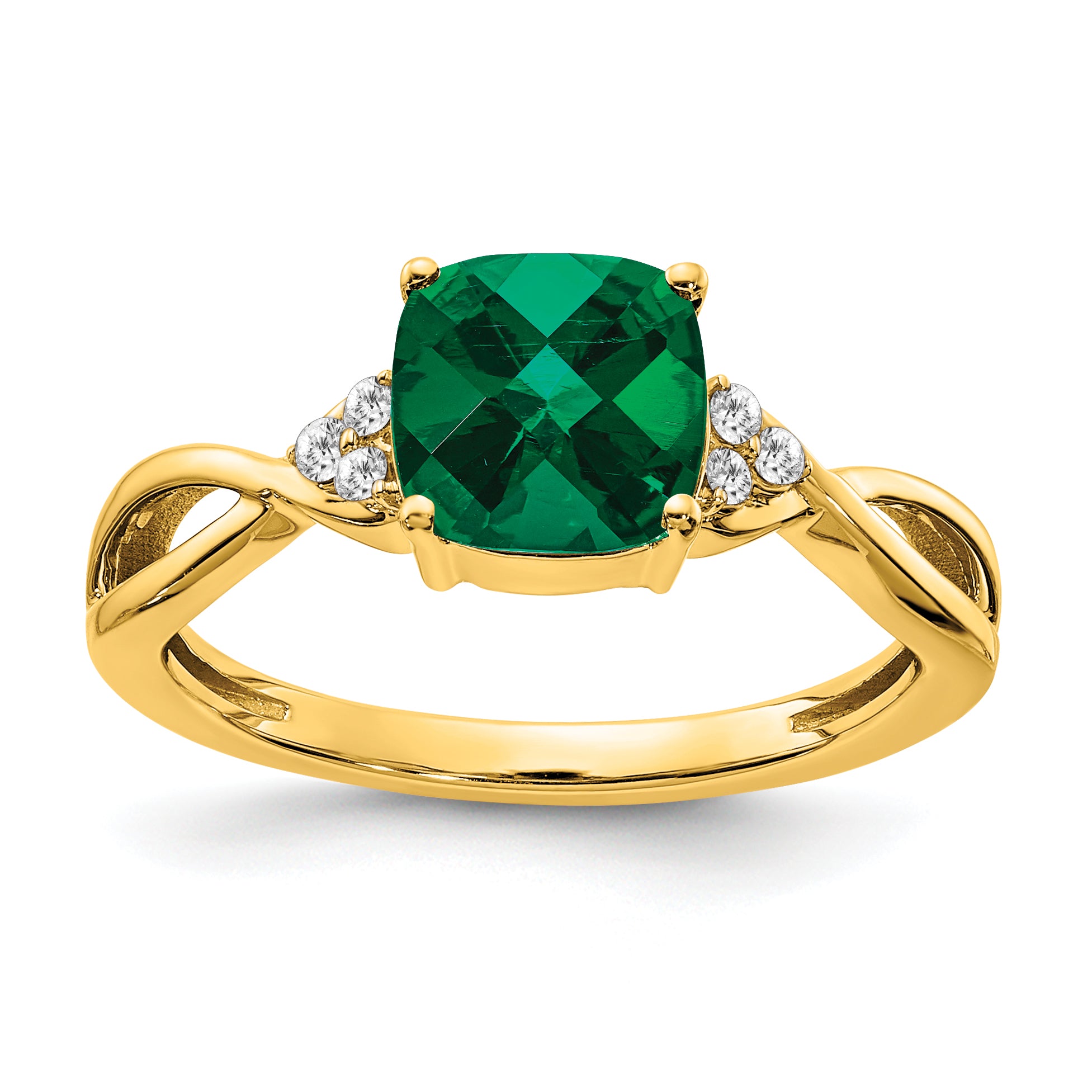 10k Checkerboard Created Emerald and Diamond Ring Main image