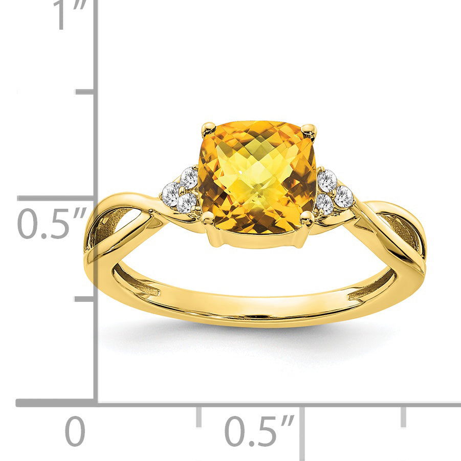 10k Checkerboard Citrine and Diamond Ring Secondary image