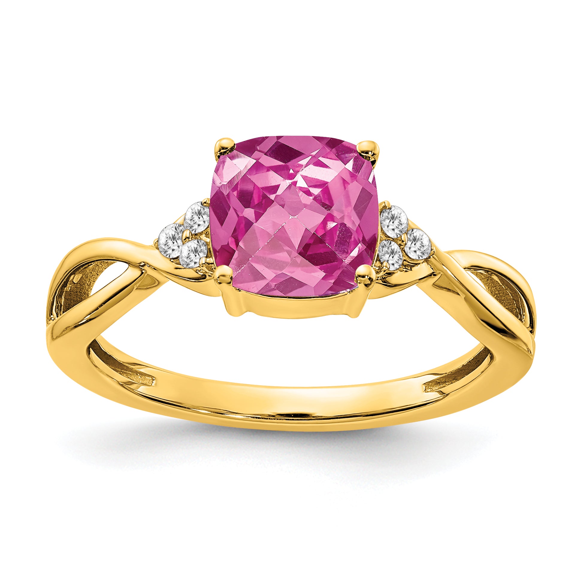 10k Checkerboard Created Pink Sapphire and Diamond Ring Main image