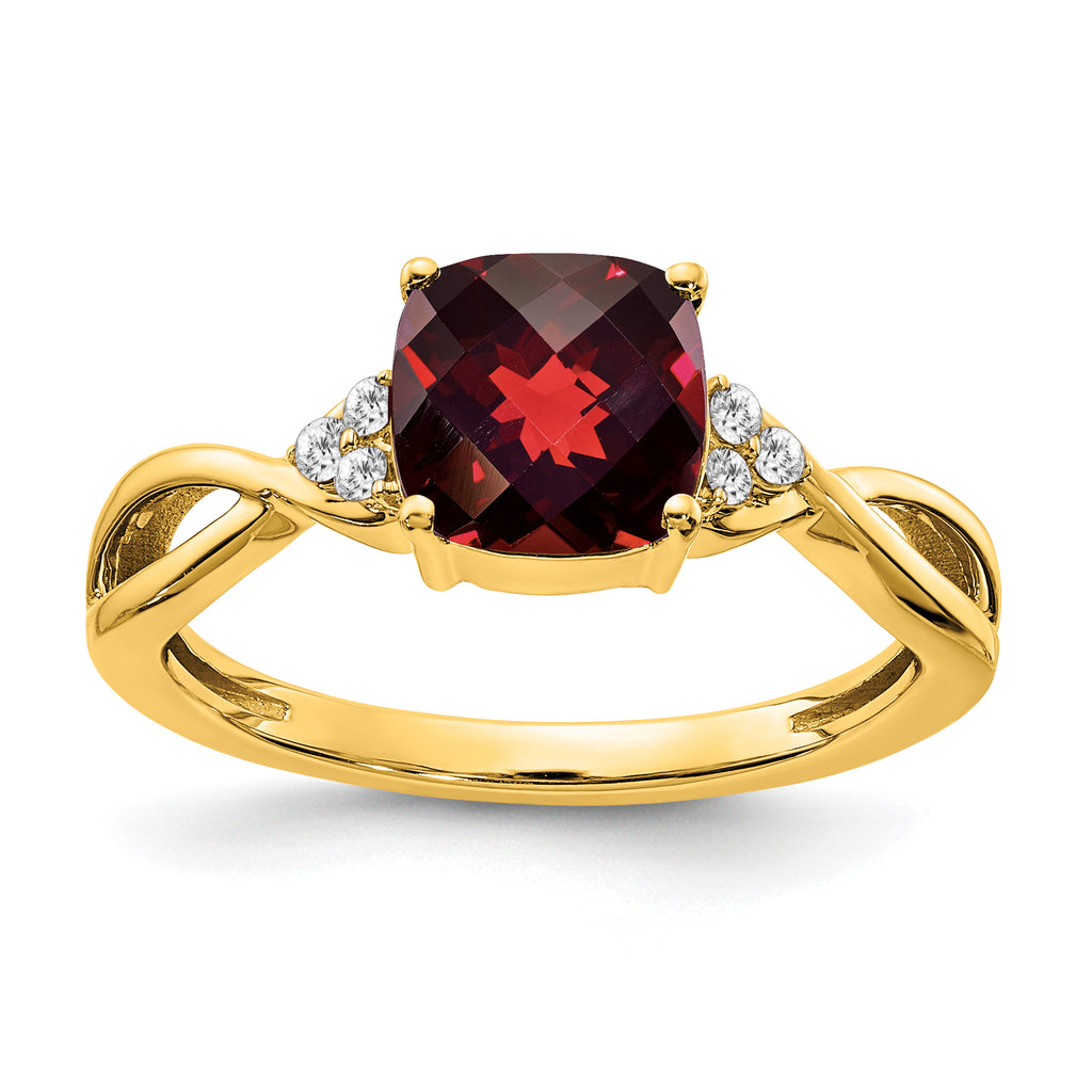 10k Checkerboard Garnet and Diamond Ring