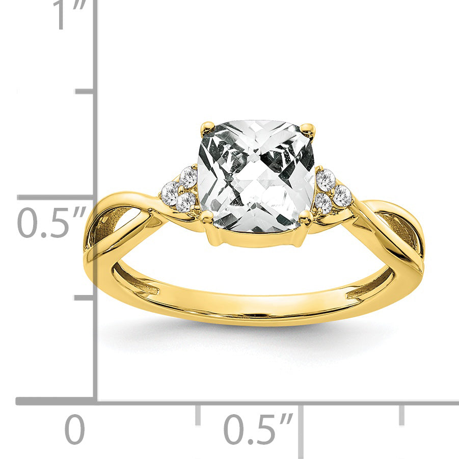 10k Checkerboard White Topaz and Diamond Ring