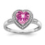 14k White Gold Heart Created Pink Sapphire and Diamond Halo Ring
