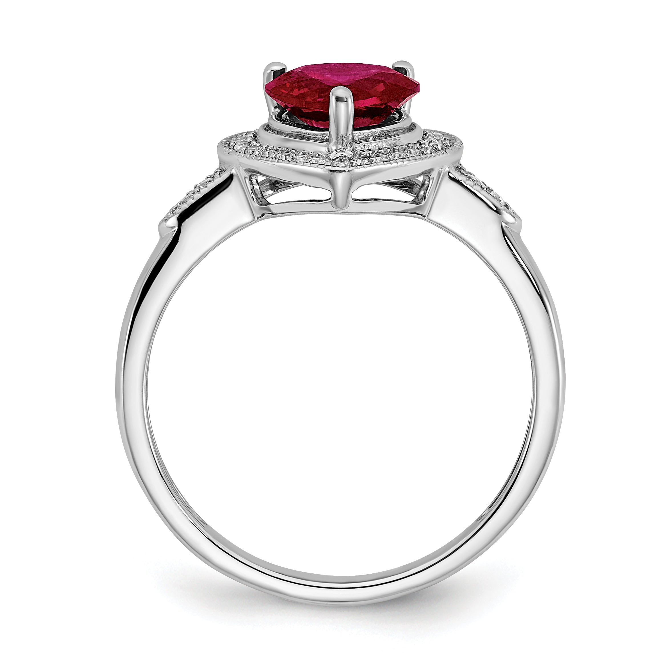 14k White Gold Heart Created Ruby and Diamond Halo Ring Secondary image