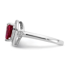 14k White Gold Heart Created Ruby and Diamond Halo Ring