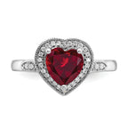 14k White Gold Heart Created Ruby and Diamond Halo Ring