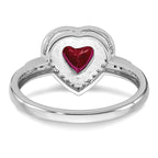 14k White Gold Heart Created Ruby and Diamond Halo Ring