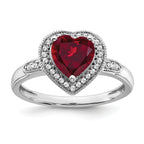 14k White Gold Heart Created Ruby and Diamond Halo Ring