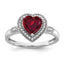 14k White Gold Heart Created Ruby and Diamond Halo Ring