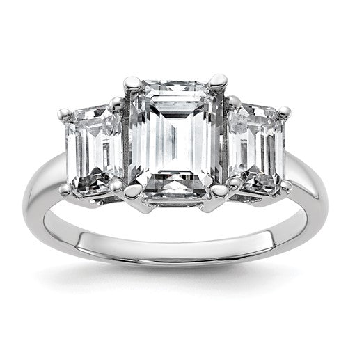 Emerald-Cut Lab-Grown Diamond Three Stone Engagement Ring in 14K White Gold (1 1/2 ct. tw.), Size 7 - Sophia Jewelers
